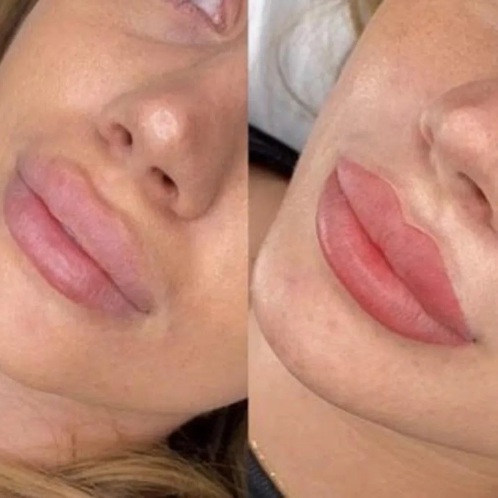 Lip blushing, before and after example